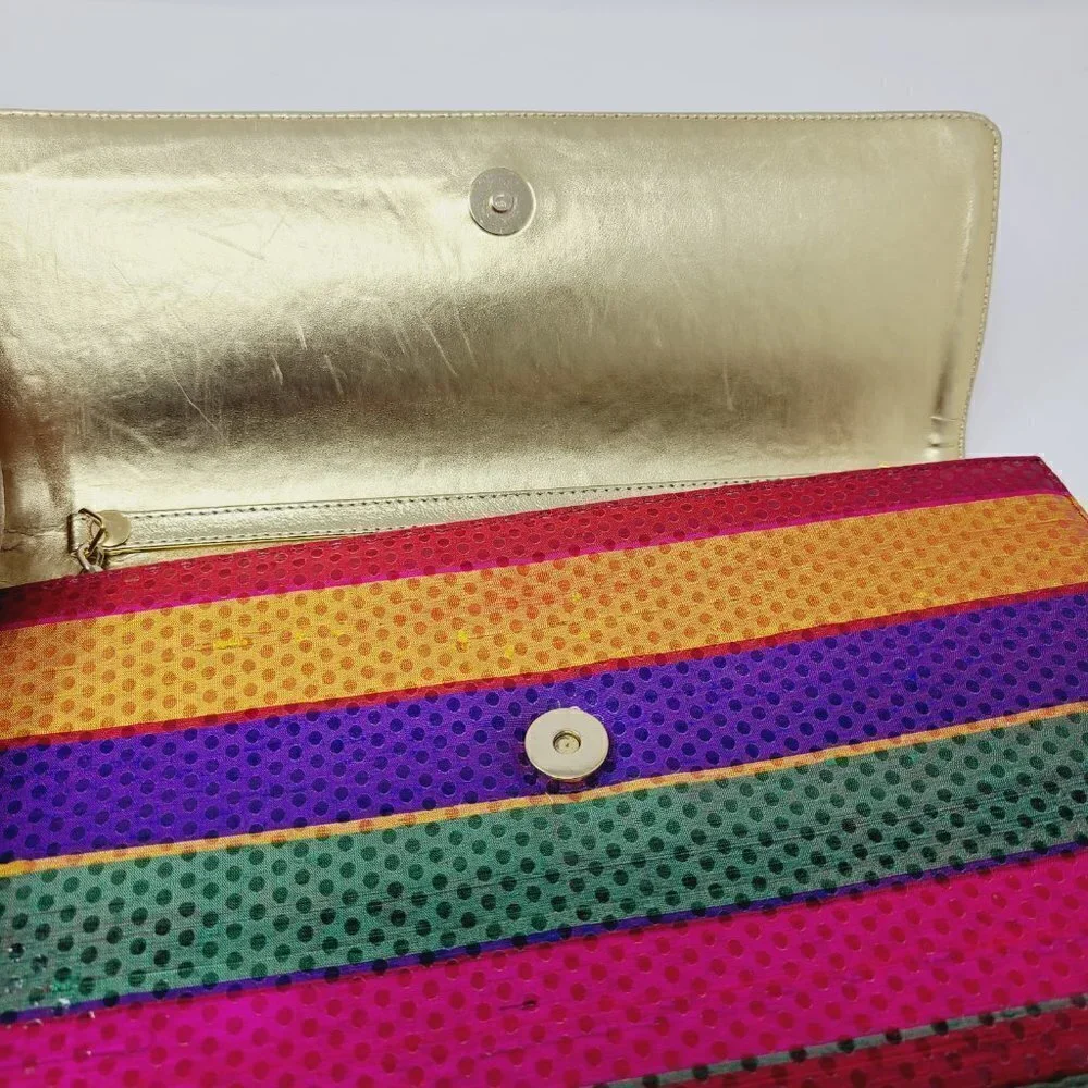 Timothy Hitsman | Vintage Multicolor Large Striped Rectangular Shaped Clutch Bag